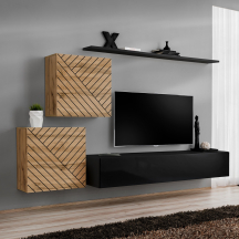 Meblościanka SWITCH SW 5 Wotan / Czarny / Wotan front frezowany SWITCH CZARNY / WOTAN LAMEL Podstawowe