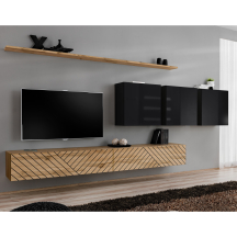 Meblościanka SWITCH SW 7 Wotan / Czarny / Wotan front frezowany SWITCH CZARNY / WOTAN LAMEL Podstawowe