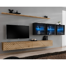 Meblościanka SWITCH SW 17 Wotan / Czarny / Wotan front frezowany SWITCH CZARNY / WOTAN LAMEL Podstawowe