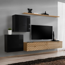 Meblościanka SWITCH SW 5 Czarny / Wotan / Wotan front frezowany SWITCH CZARNY / WOTAN LAMEL Podstawowe