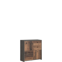Komoda 2 szuflady 3 drzwi SQNK223-C764 Beton Ciemnoszary / Old Wood Vintage BEST CHEST Podstawowe