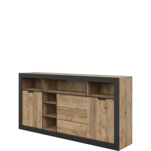 Wysoka komoda 2 drzwi 3 szuflady Dąb Samdal / Czarny Typ-43 TUDOR Podstawowe