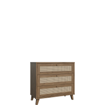 Komoda 3-szuflady GLKK212-Q249 Dąb Valencia / Rattan Naturalny GLENKEEN Podstawowe