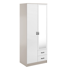 Szafa z lustrem dwudrzwiowa z szufladami KAMI Kaszmir Mat / Biały Mat KAMI Podstawowe