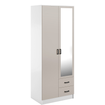 Szafa z lustrem dwudrzwiowa z szufladami KAMI Biały Mat / Kaszmir Mat KAMI Podstawowe