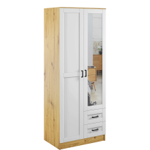 Szafa z lustrem dwudrzwiowa z szufladami KAMI RAMA Dąb Artisan / Biały Mat KAMI Podstawowe