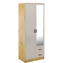 Szafa z lustrem dwudrzwiowa z szufladami KAMI Dąb Artisan / Kaszmir Mat KAMI Podstawowe