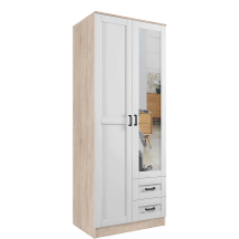 Szafa z lustrem dwudrzwiowa z szufladami KAMI RAMA Dąb Sonoma / Biały Mat KAMI Podstawowe