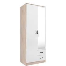 Szafa z lustrem dwudrzwiowa z szufladami KAMI Dąb Sonoma / Biały Mat KAMI Podstawowe