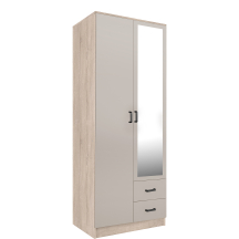 Szafa z lustrem dwudrzwiowa z szufladami KAMI Dąb Sonoma / Kaszmir Mat KAMI Podstawowe