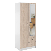 Szafa z lustrem dwudrzwiowa z szufladami KAMI Biały Mat / Dąb Sonoma KAMI Podstawowe