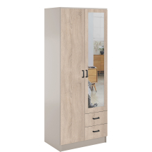 Szafa z lustrem dwudrzwiowa z szufladami KAMI Kaszmir Mat / Dąb Sonoma KAMI Podstawowe