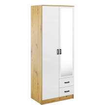 Szafa z lustrem dwudrzwiowa z szufladami KAMI Dąb Artisan / Biały Mat KAMI Podstawowe