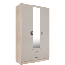 Szafa z lustrem trzydrzwiowa z szufladami KAMI Dąb Sonoma / Kaszmir Mat KAMI Podstawowe