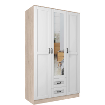 Szafa z lustrem trzydrzwiowa z szufladami KAMI RAMA Dąb Sonoma / Biały Mat KAMI Podstawowe