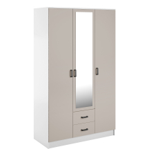 Szafa z lustrem trzydrzwiowa z szufladami KAMI Biały Mat / Kaszmir Mat KAMI Podstawowe