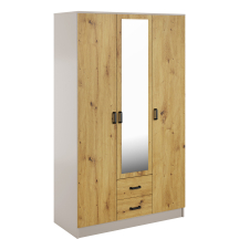 Szafa z lustrem trzydrzwiowa z szufladami KAMI Kaszmir Mat / Dąb Artisan KAMI Podstawowe