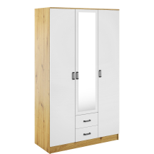 Szafa z lustrem trzydrzwiowa z szufladami KAMI Dąb Artisan / Biały Mat KAMI Podstawowe