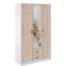 Szafa z lustrem trzydrzwiowa z szufladami KAMI Biały Mat / Dąb Sonoma KAMI Podstawowe