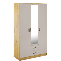 Szafa z lustrem trzydrzwiowa z szufladami KAMI Dąb Artisan / Kaszmir Mat KAMI Podstawowe