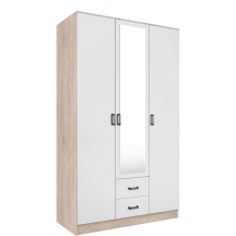 Szafa z lustrem trzydrzwiowa z szufladami KAMI Dąb Sonoma / Biały Mat KAMI Podstawowe