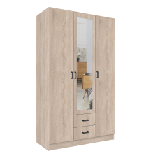 Szafa z lustrem trzydrzwiowa z szufladami KAMI Dąb Sonoma KAMI Podstawowe