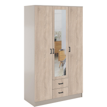 Szafa z lustrem trzydrzwiowa z szufladami KAMI Kaszmir Mat / Dąb Sonoma KAMI Podstawowe