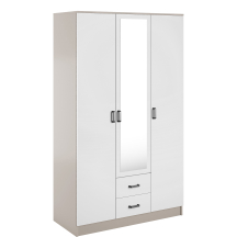 Szafa z lustrem trzydrzwiowa z szufladami KAMI Kaszmir Mat / Biały Mat KAMI Podstawowe