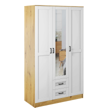 Szafa z lustrem trzydrzwiowa z szufladami KAMI RAMA Dąb Artisan / Biały Mat KAMI Podstawowe