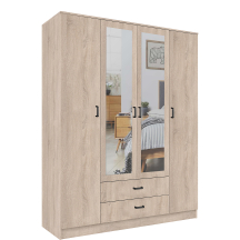 Szafa z lustrem 4-drzwiowa z szufladami KAMI Dąb Sonoma KAMI Podstawowe