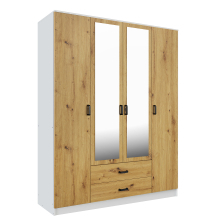 Szafa z lustrem 4-drzwiowa z szufladami KAMI Biały Mat / Dąb Artisan KAMI Podstawowe