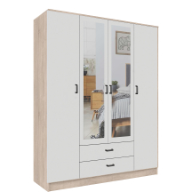 Szafa z lustrem 4-drzwiowa z szufladami KAMI Dąb Sonoma / Biały Mat KAMI Podstawowe
