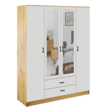 Szafa z lustrem 4-drzwiowa z szufladami KAMI Dąb Artisan / Biały Mat KAMI Podstawowe
