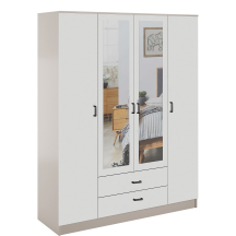 Szafa z lustrem 4-drzwiowa z szufladami KAMI Kaszmir Mat / Biały Mat KAMI Podstawowe