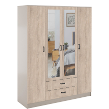 Szafa z lustrem 4-drzwiowa z szufladami KAMI Kaszmir Mat / Dąb Sonoma KAMI Podstawowe