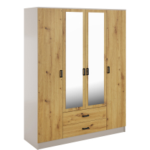 Szafa z lustrem 4-drzwiowa z szufladami KAMI Kaszmir Mat / Dąb Artisan KAMI Podstawowe