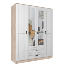 Szafa z lustrem 4-drzwiowa z szufladami KAMI RAMA Dąb Sonoma / Biały Mat KAMI Podstawowe