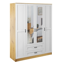 Szafa z lustrem 4-drzwiowa z szufladami KAMI RAMA Dąb Artisan / Biały Mat KAMI Podstawowe