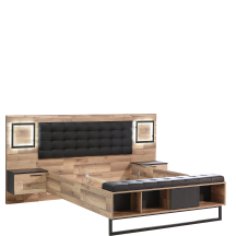 Łóżko 160 x 200 z oświetleniem i szafkami nocnymi SRCL1161B-C795 Dąb Klepkowy / Dąb Czarny SIRIUS CROWN Podstawowe