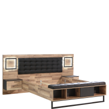 Łóżko 180 x 200 z oświetleniem i szafkami nocnymi SRCL1181B-C795 Dąb Klepkowy / Dąb Czarny SIRIUS CROWN Podstawowe
