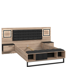 Łóżko 140 x 190 z oświetleniem i szafkami nocnymi SRCL1141B-C866 Śliwa Comano / Dąb Czarny SIRIUS CROWN Podstawowe