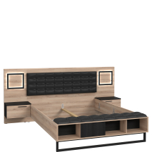 Łóżko 160 x 200 z oświetleniem i szafkami nocnymi SRCL1161B-C866 Śliwa Comano / Dąb Czarny SIRIUS CROWN Podstawowe