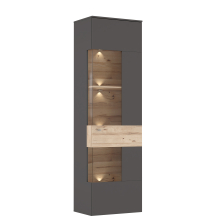 Witryna wąska Prawa z oświetleniem 60 cm COMV711RB-C175 Uni Wolfram Szary / Deska Dębowa COMO Podstawowe