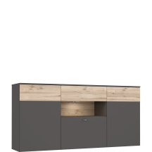 Komoda z oświetleniem 1 szuflada 3 drzwi COMK233BT-C175 Uni Wolfram Szary / Deska Dębowa COMO Podstawowe