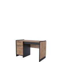 Biurko 126 cm z drzwiami i szufladą Dąb Wotan / Czarny AMINO Podstawowe