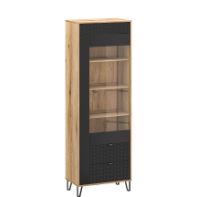 Wysoka witryna jednodrzwiowa z 2 szufladami Dąb Evok / Czarny BELLANO Podstawowe