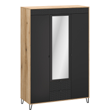 Trzydrzwiowa szafa z lustrem i szufladami Dąb Evok / Czarny BELLANO Podstawowe