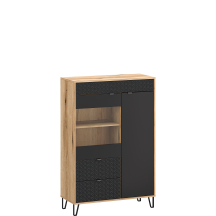 Kredens niska witryna dwudrzwiowa z 2 szufladami Dąb Evok / Czarny BELLANO Podstawowe