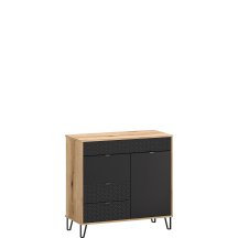 Komoda dwudrzwiowa na metalowych nóżkach Dąb Evok / Czarny BELLANO Podstawowe