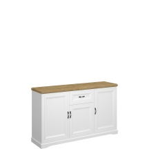 Biała komoda trzydrzwiowa z szufladą blat Dąb Harbor RIVA Podstawowe